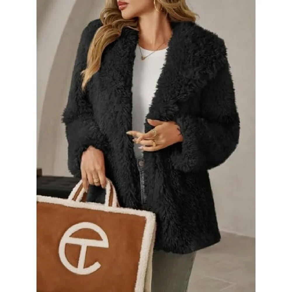 Oversized Faux Fur Coat Lapel Collar Open Front Winter Jacket